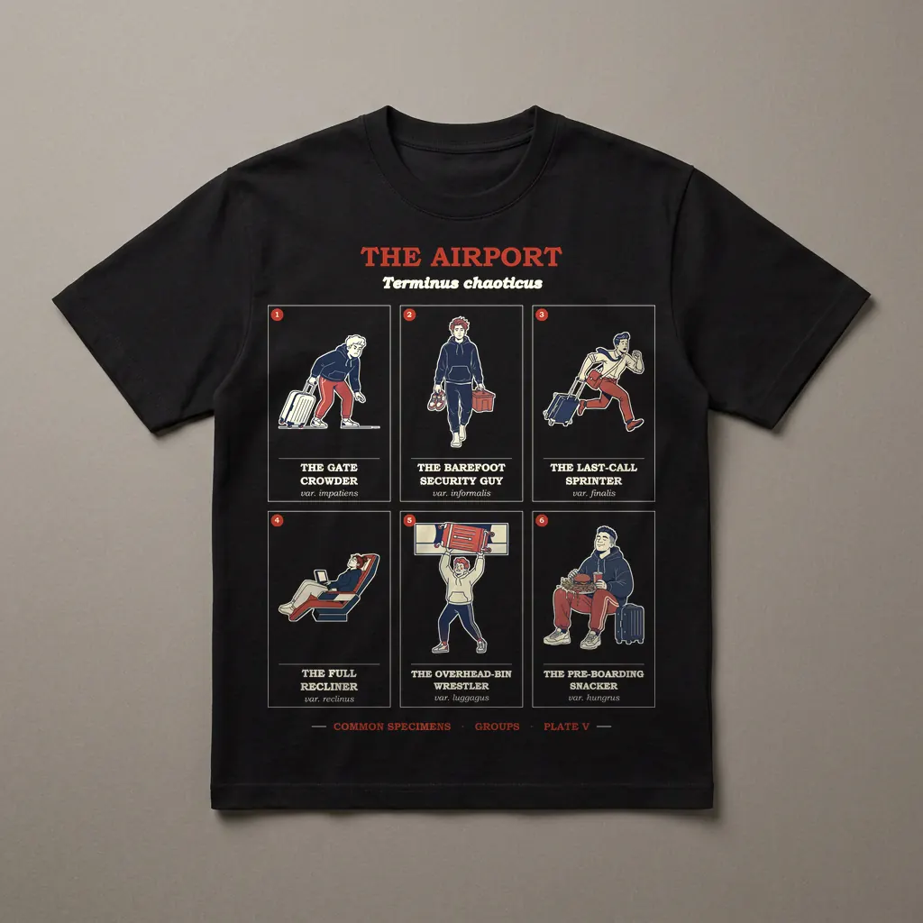 THE AIRPORT, printed on a dark garment