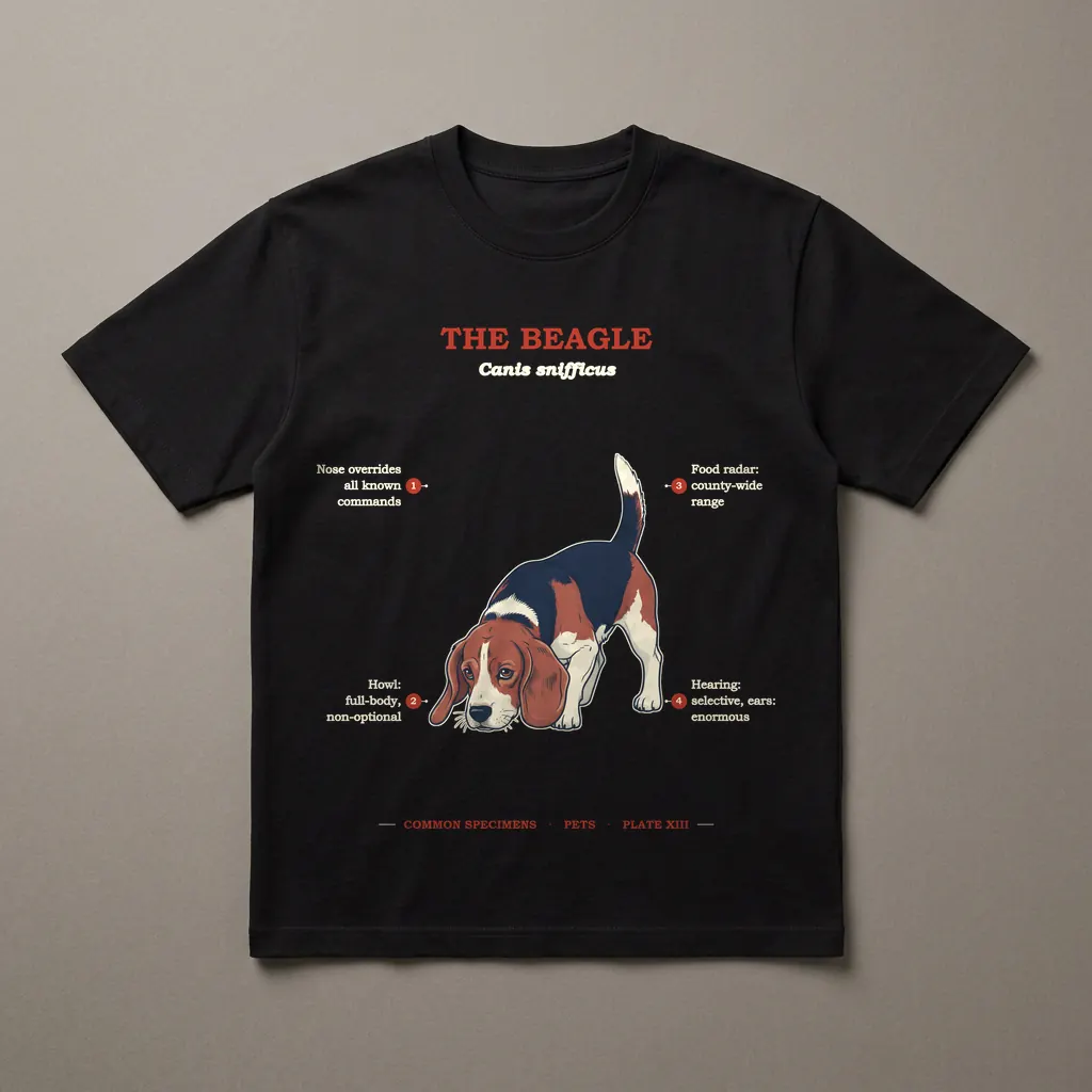 THE BEAGLE, printed on a dark garment
