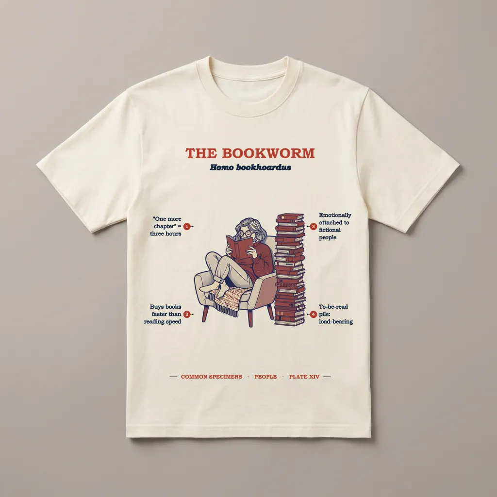 THE BOOKWORM, printed on a tee