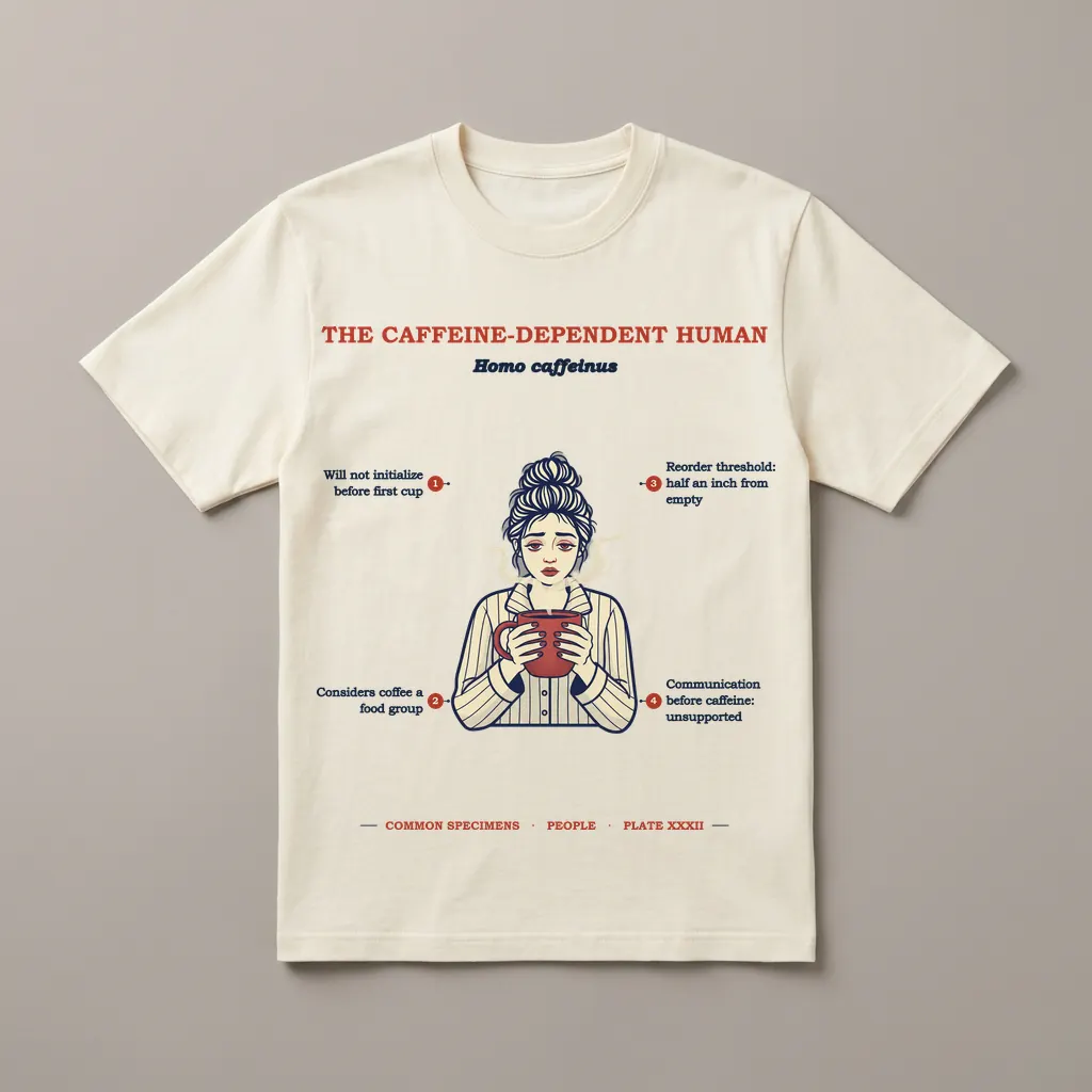 THE CAFFEINE-DEPENDENT HUMAN, printed on a tee
