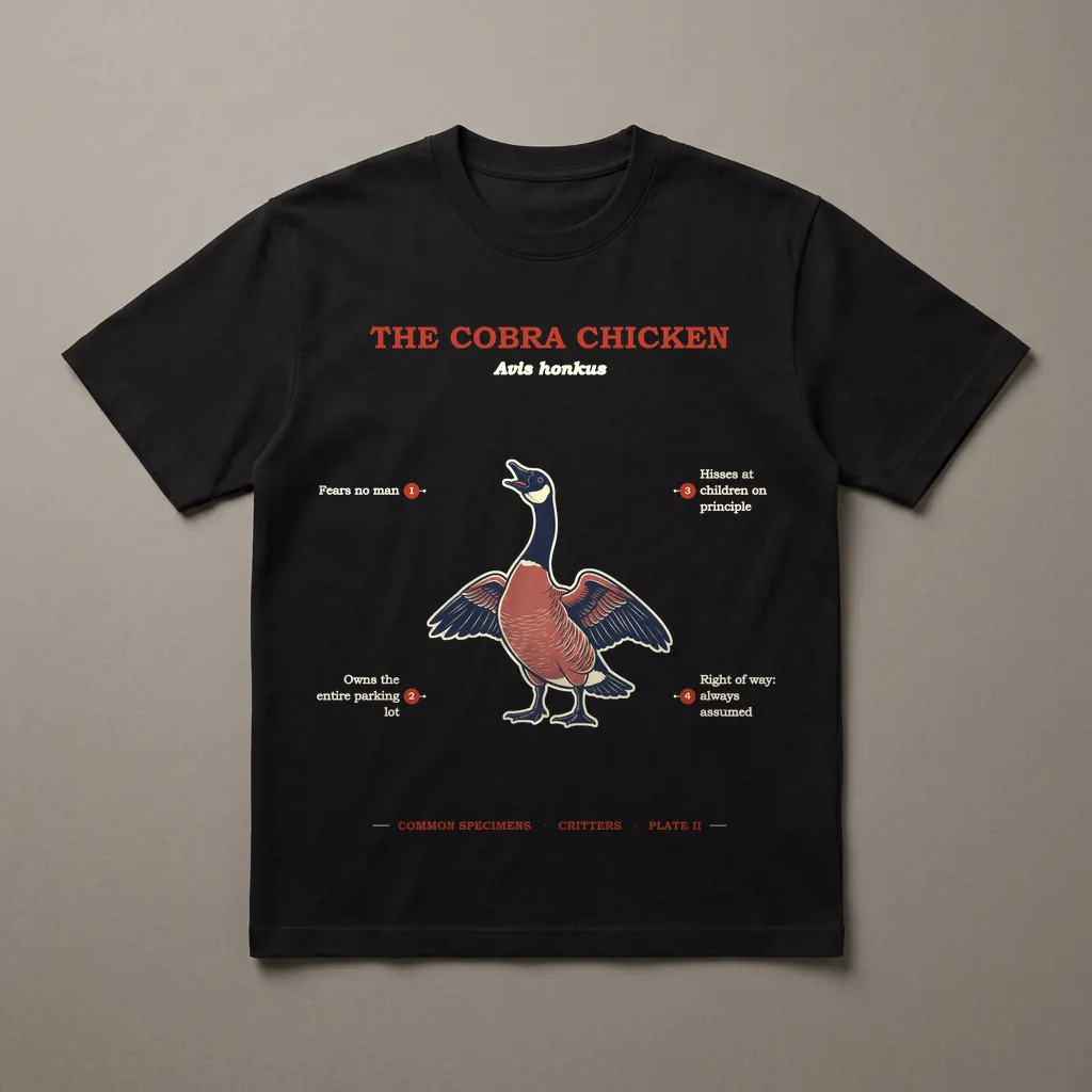 THE COBRA CHICKEN, printed on a dark garment