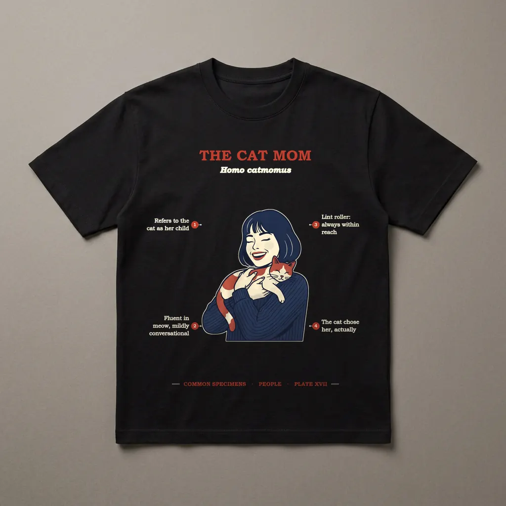 THE CAT MOM, printed on a dark garment