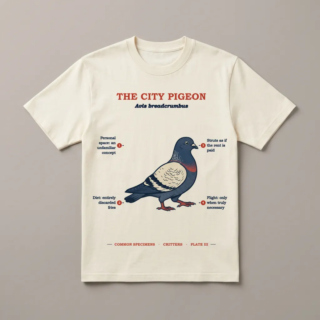 THE CITY PIGEON, printed on a tee