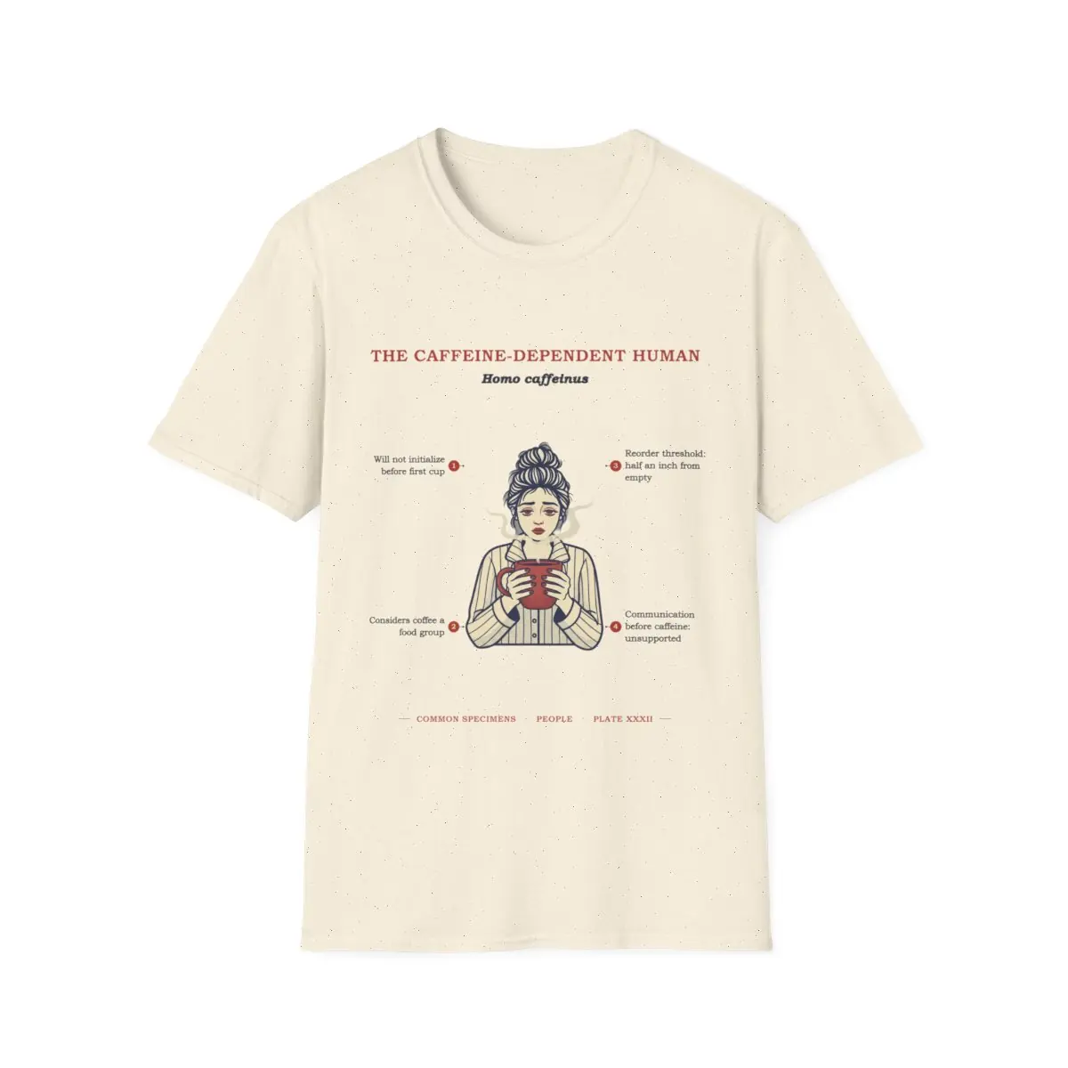 THE CAFFEINE-DEPENDENT HUMAN, printed on a tee