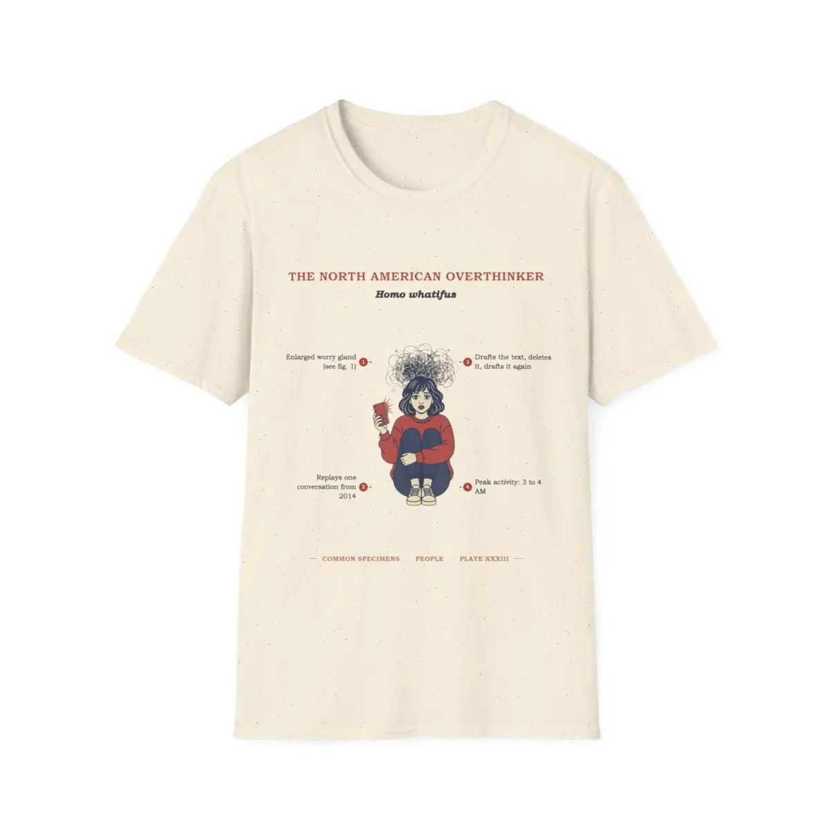 THE NORTH AMERICAN OVERTHINKER, printed on a tee