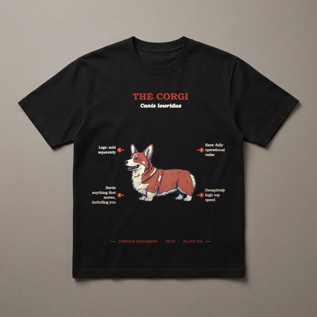 THE CORGI, printed on a dark garment