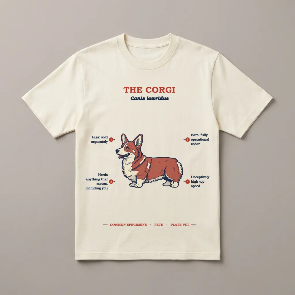 THE CORGI, printed on a tee