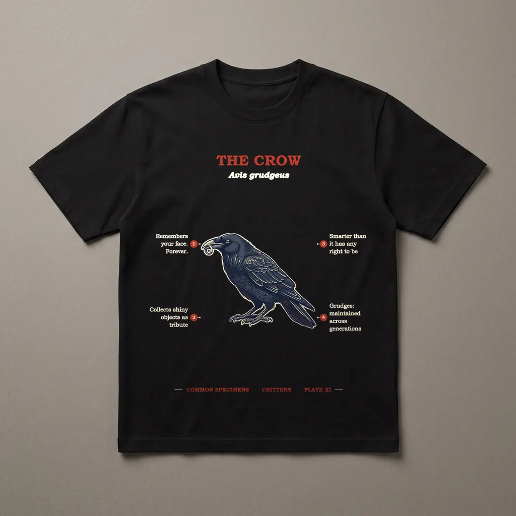 THE CROW, printed on a dark garment