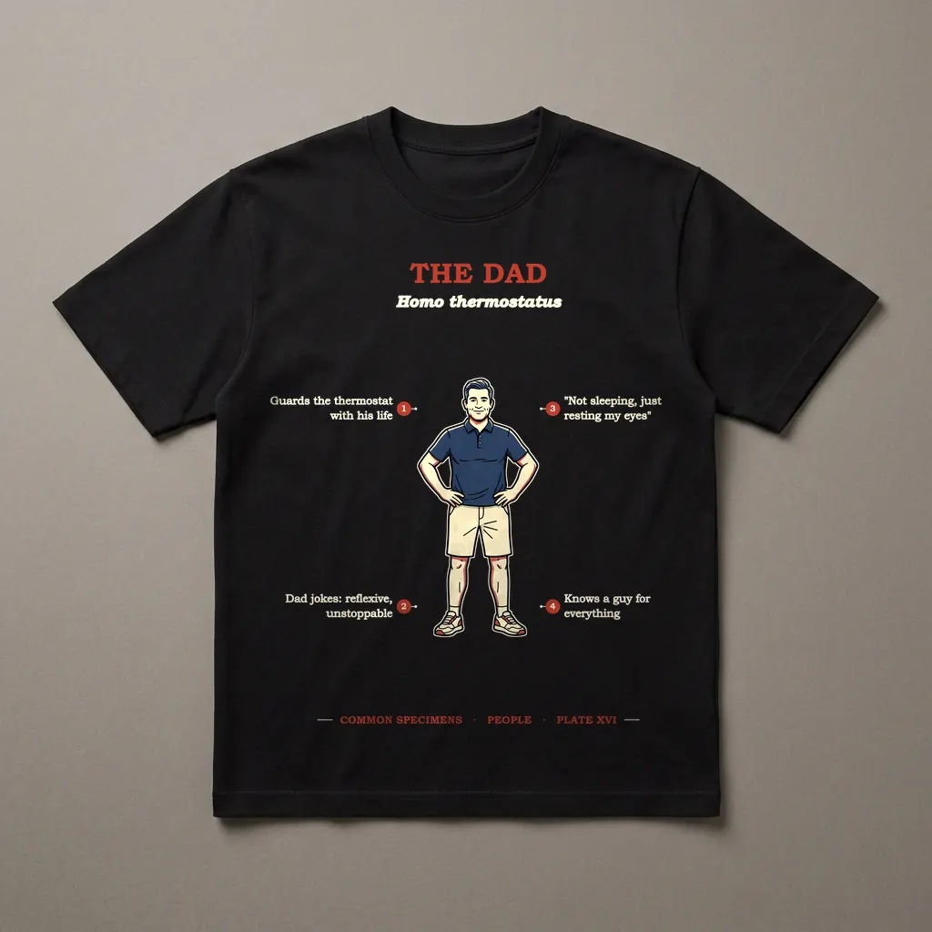 THE DAD, printed on a dark garment