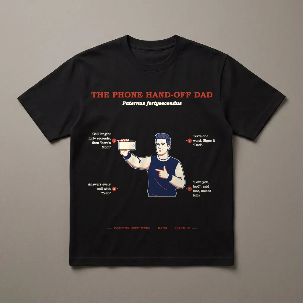 THE PHONE HAND-OFF DAD, printed on a dark garment