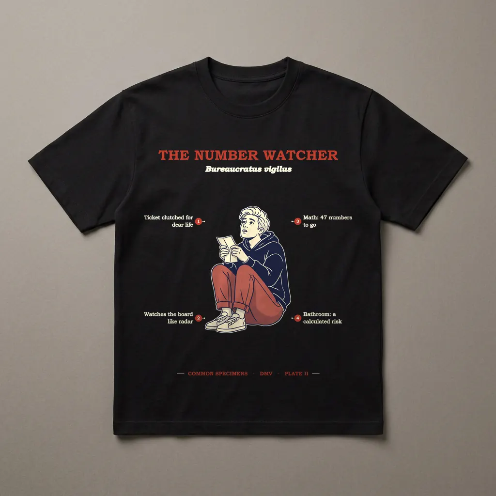 THE NUMBER WATCHER, printed on a dark garment