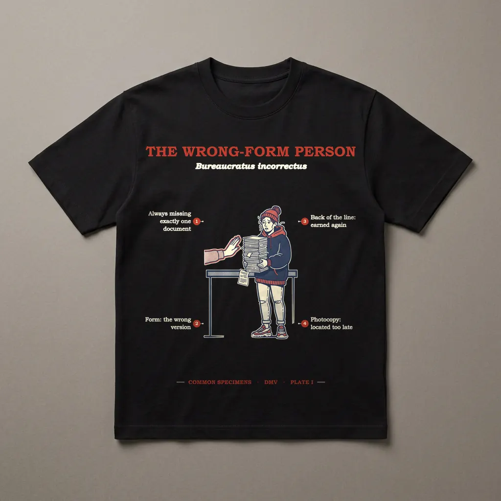 THE WRONG-FORM PERSON, printed on a dark garment