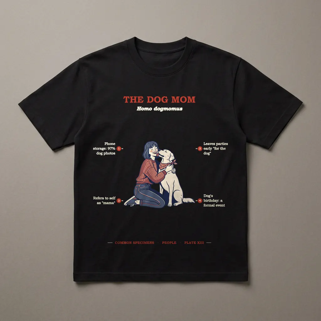 THE DOG MOM, printed on a dark garment