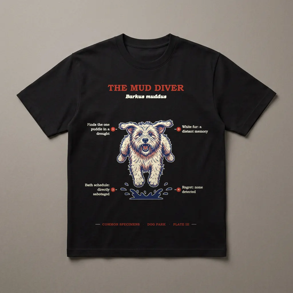 THE MUD DIVER, printed on a dark garment