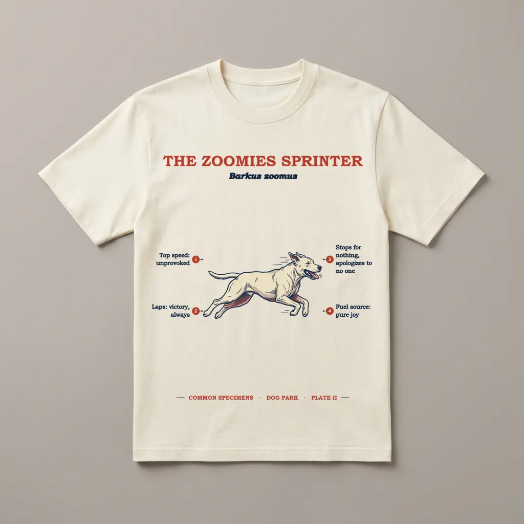THE ZOOMIES SPRINTER, printed on a tee
