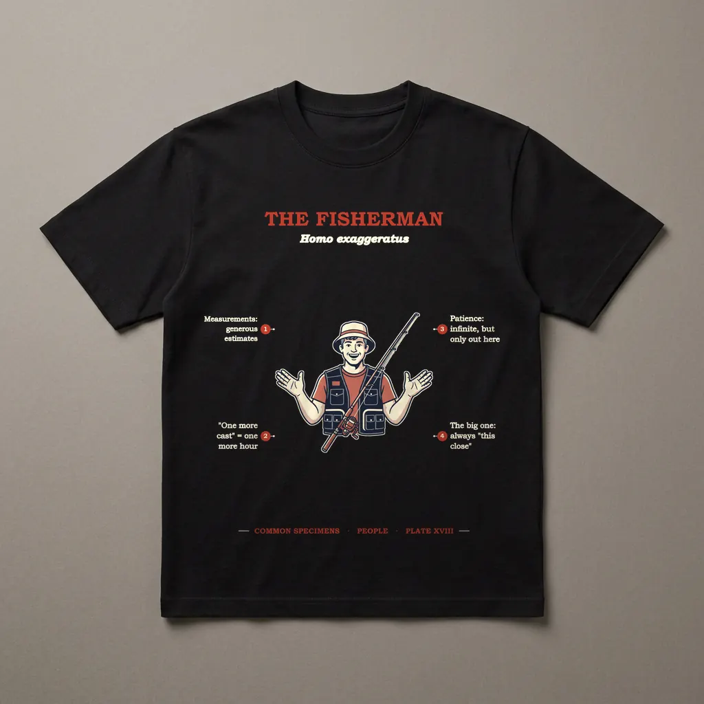 THE FISHERMAN, printed on a dark garment