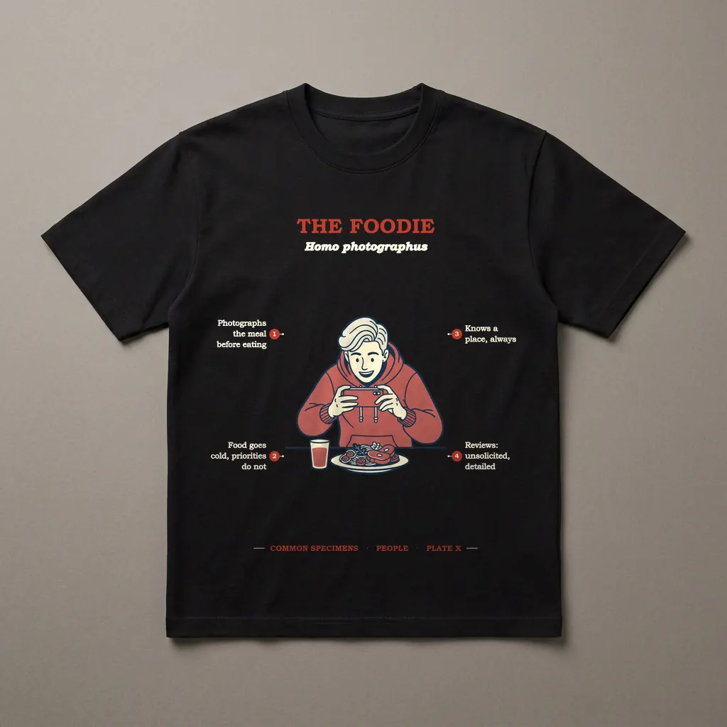 THE FOODIE, printed on a dark garment