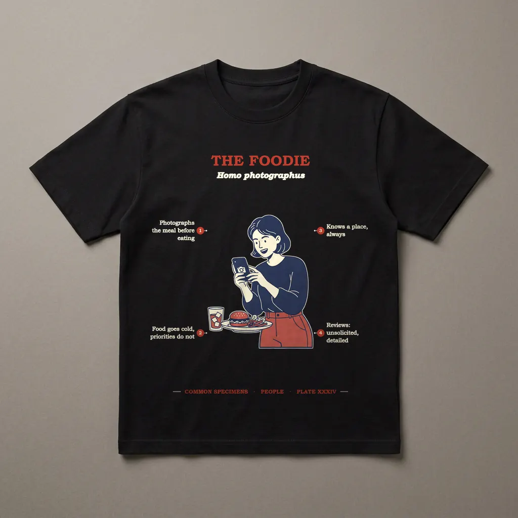 THE FOODIE, printed on a dark garment