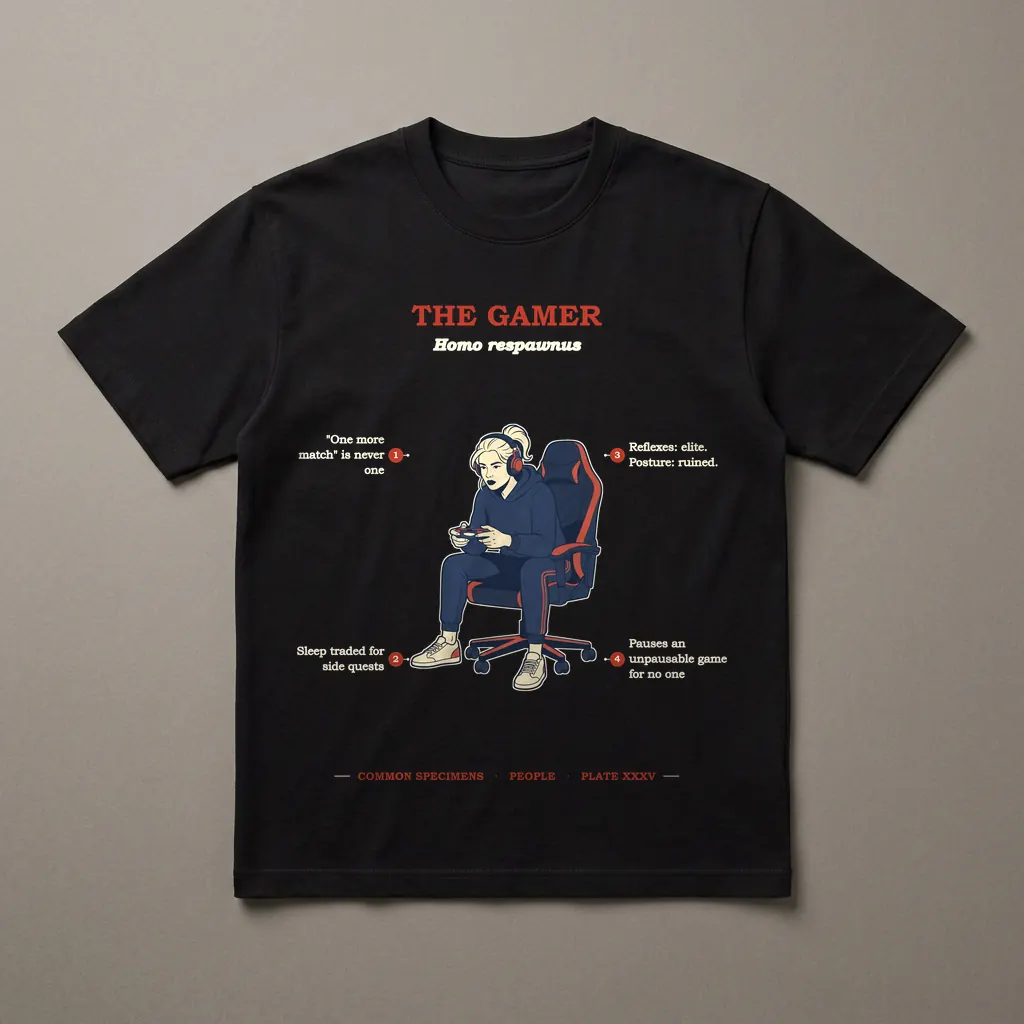 THE GAMER, printed on a dark garment