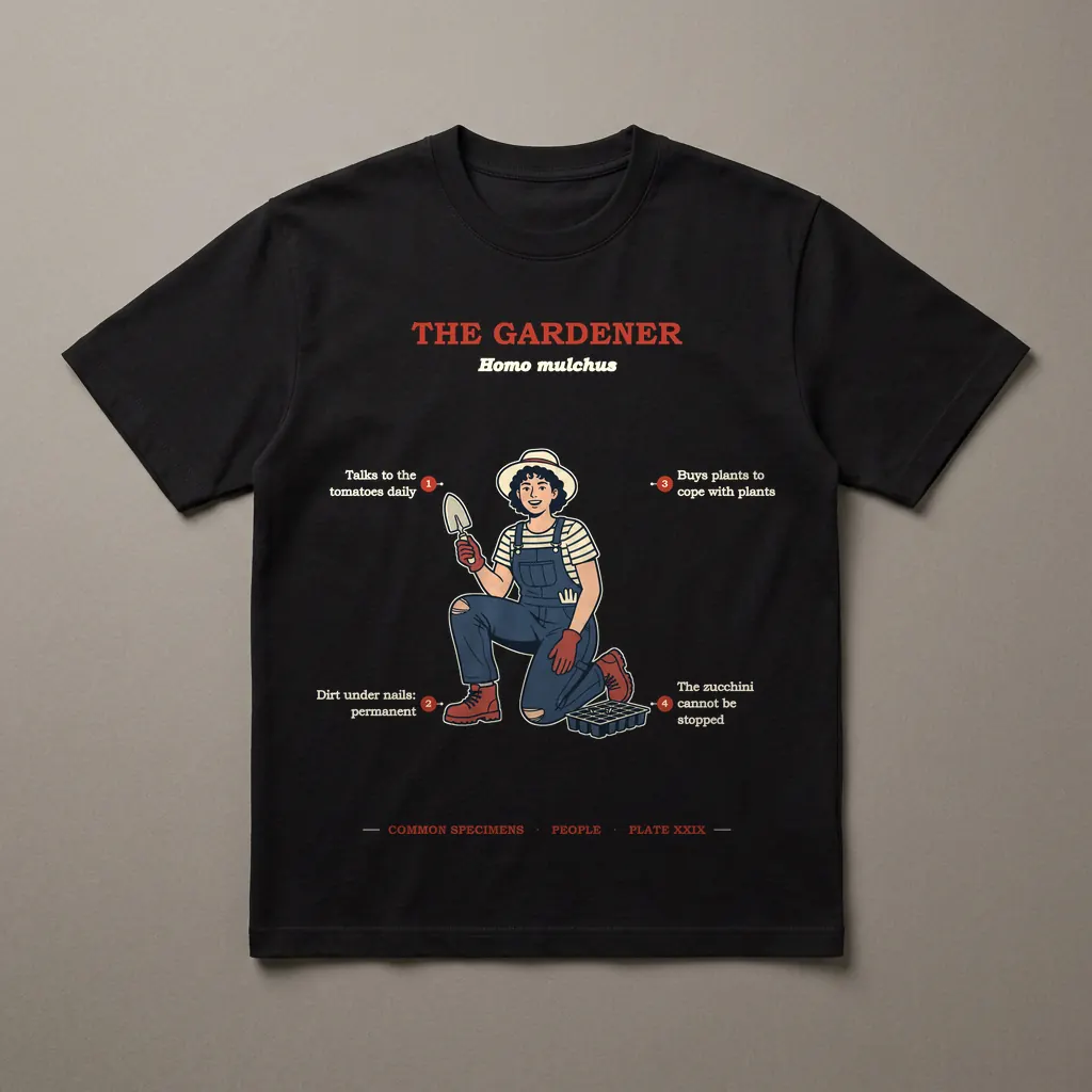 THE GARDENER, printed on a dark garment