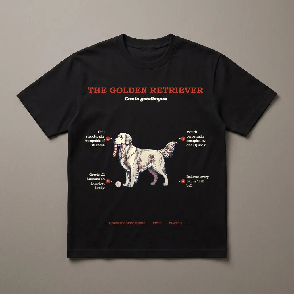 THE GOLDEN RETRIEVER, printed on a dark garment