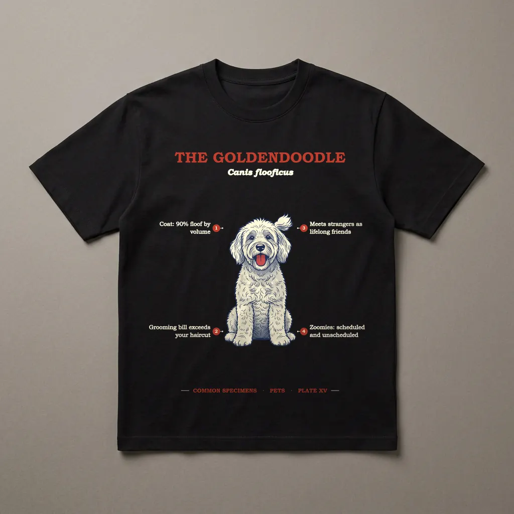 THE GOLDENDOODLE, printed on a dark garment