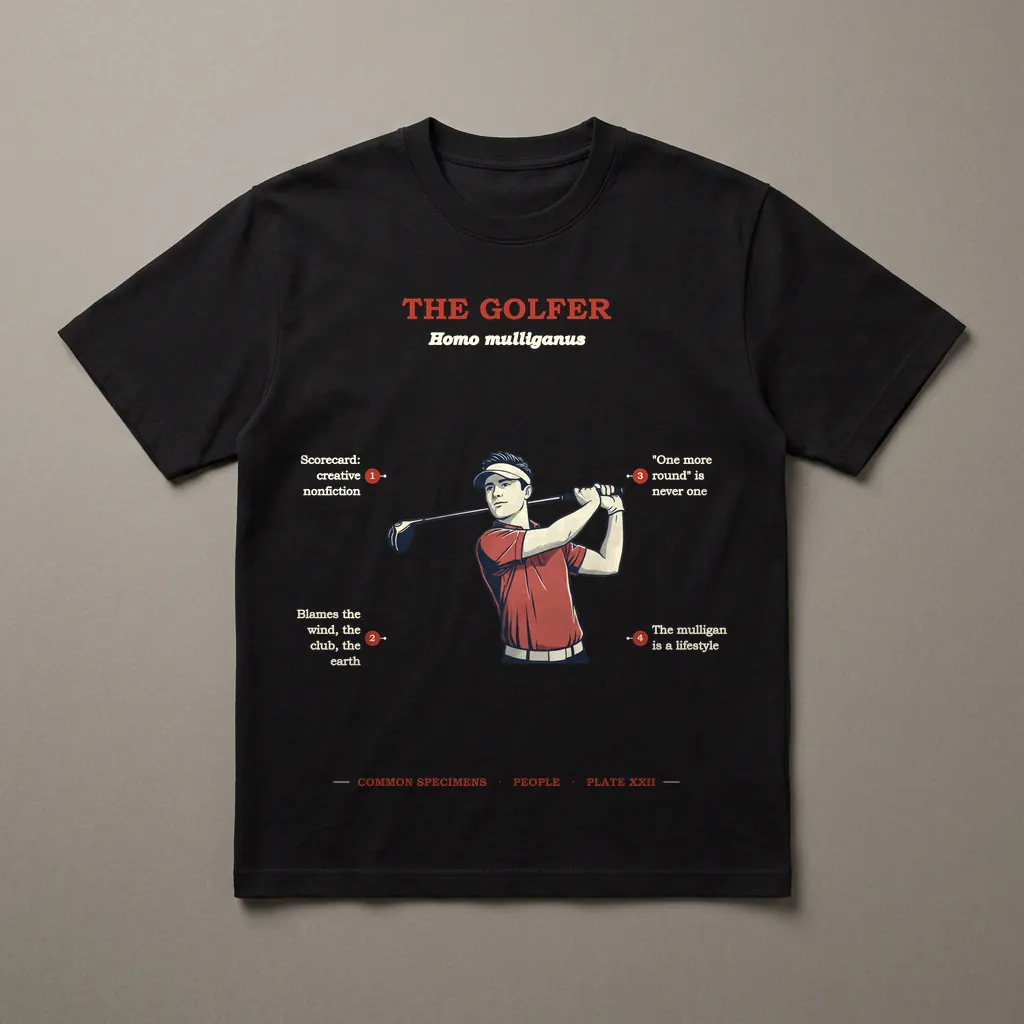THE GOLFER, printed on a dark garment