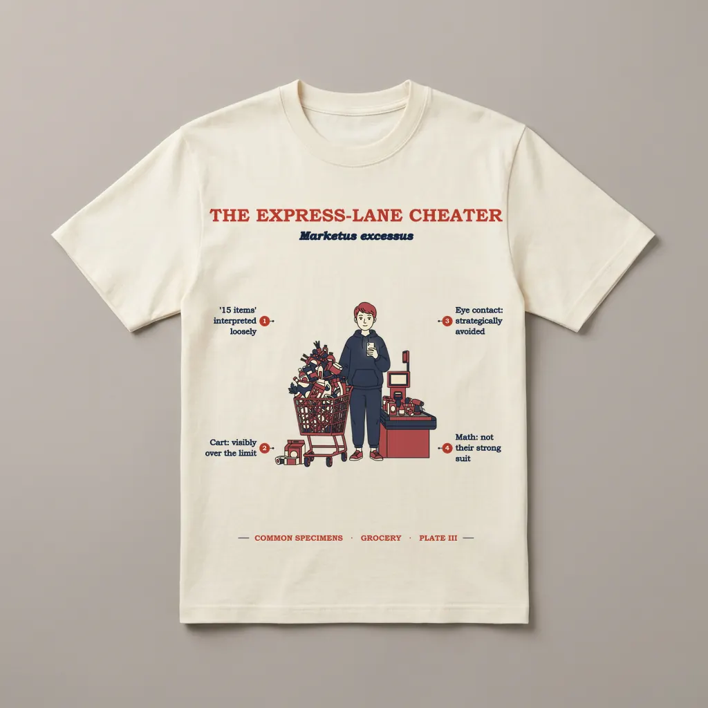 THE EXPRESS-LANE CHEATER, printed on a tee