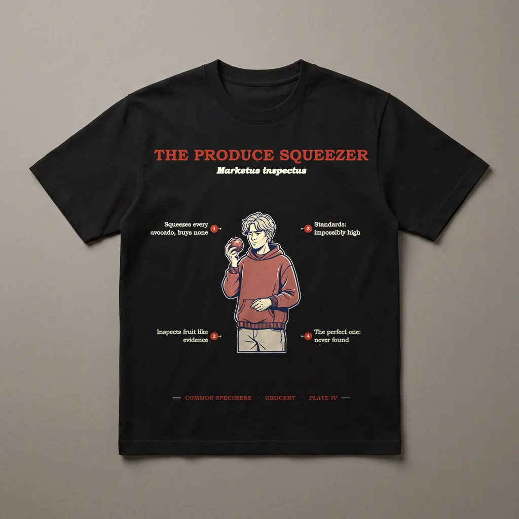 THE PRODUCE SQUEEZER, printed on a dark garment