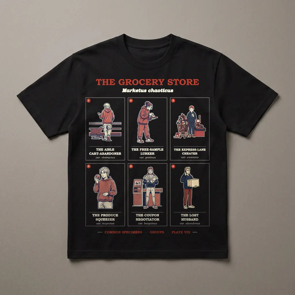 THE GROCERY STORE, printed on a dark garment