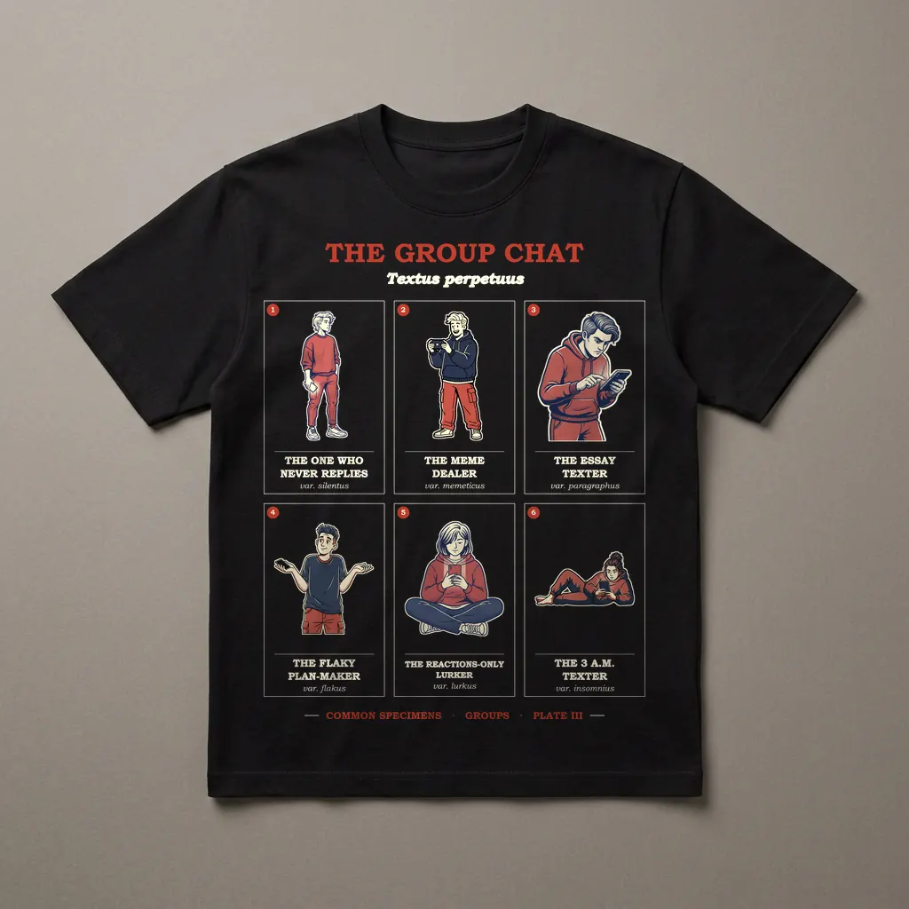 THE GROUP CHAT, printed on a dark garment