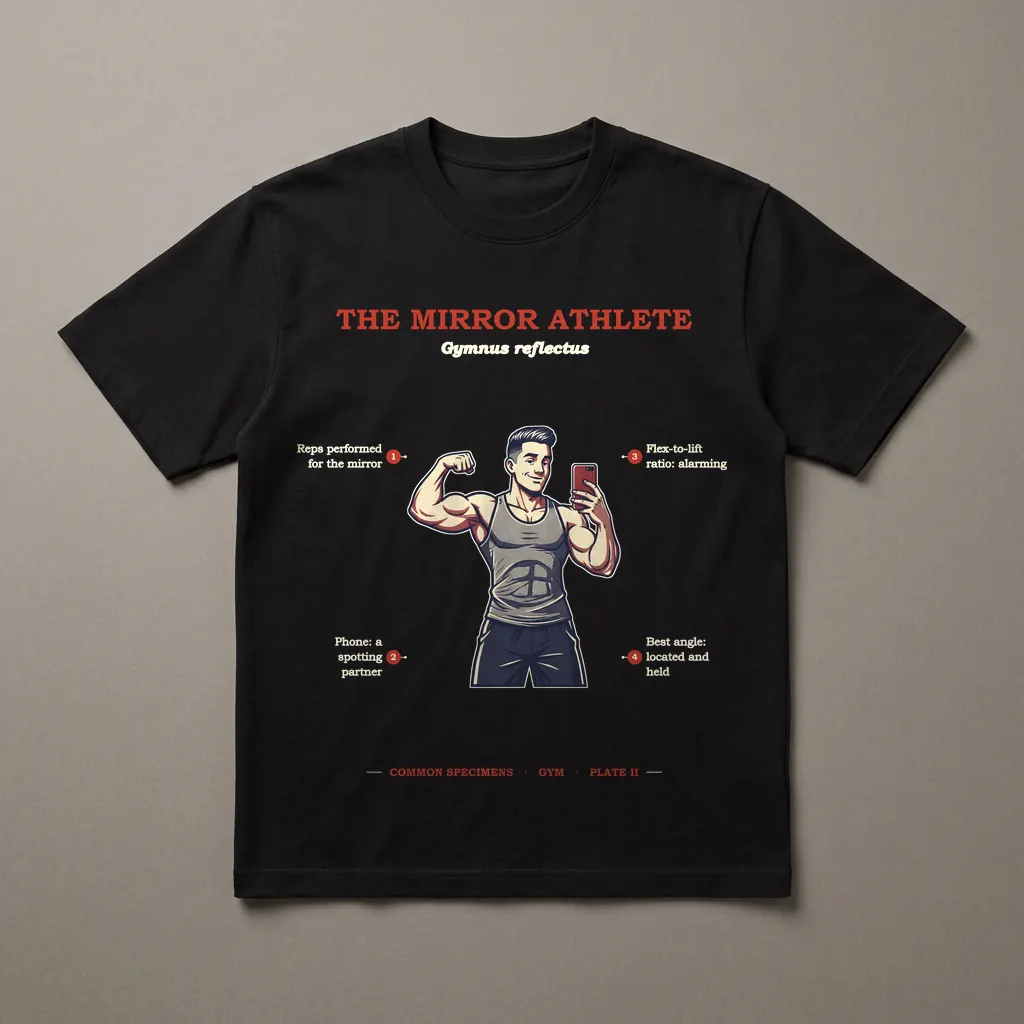 THE MIRROR ATHLETE, printed on a dark garment
