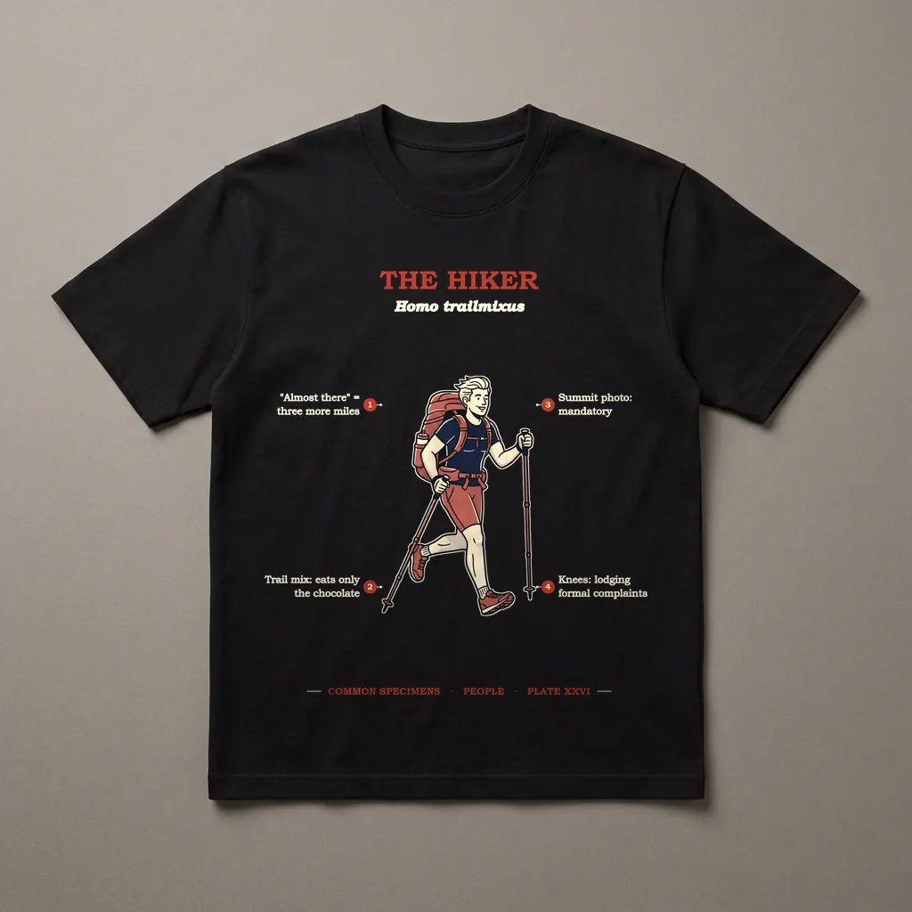 THE HIKER, printed on a dark garment