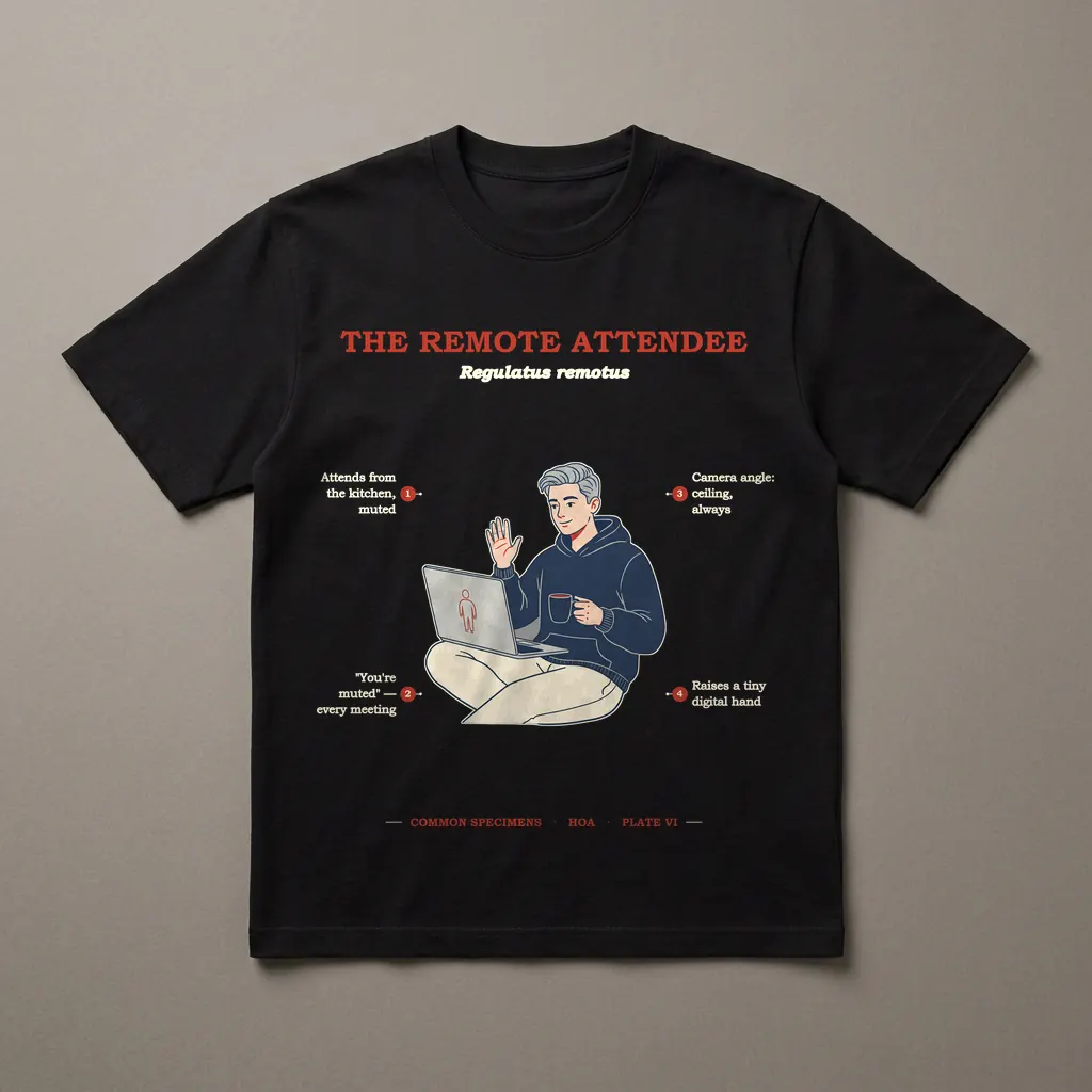 THE REMOTE ATTENDEE, printed on a dark garment
