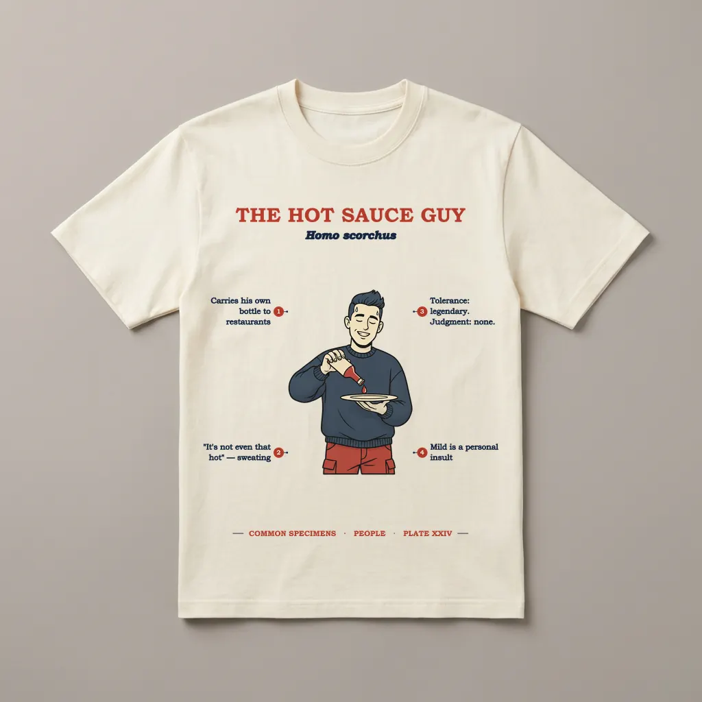 THE HOT SAUCE GUY, printed on a tee