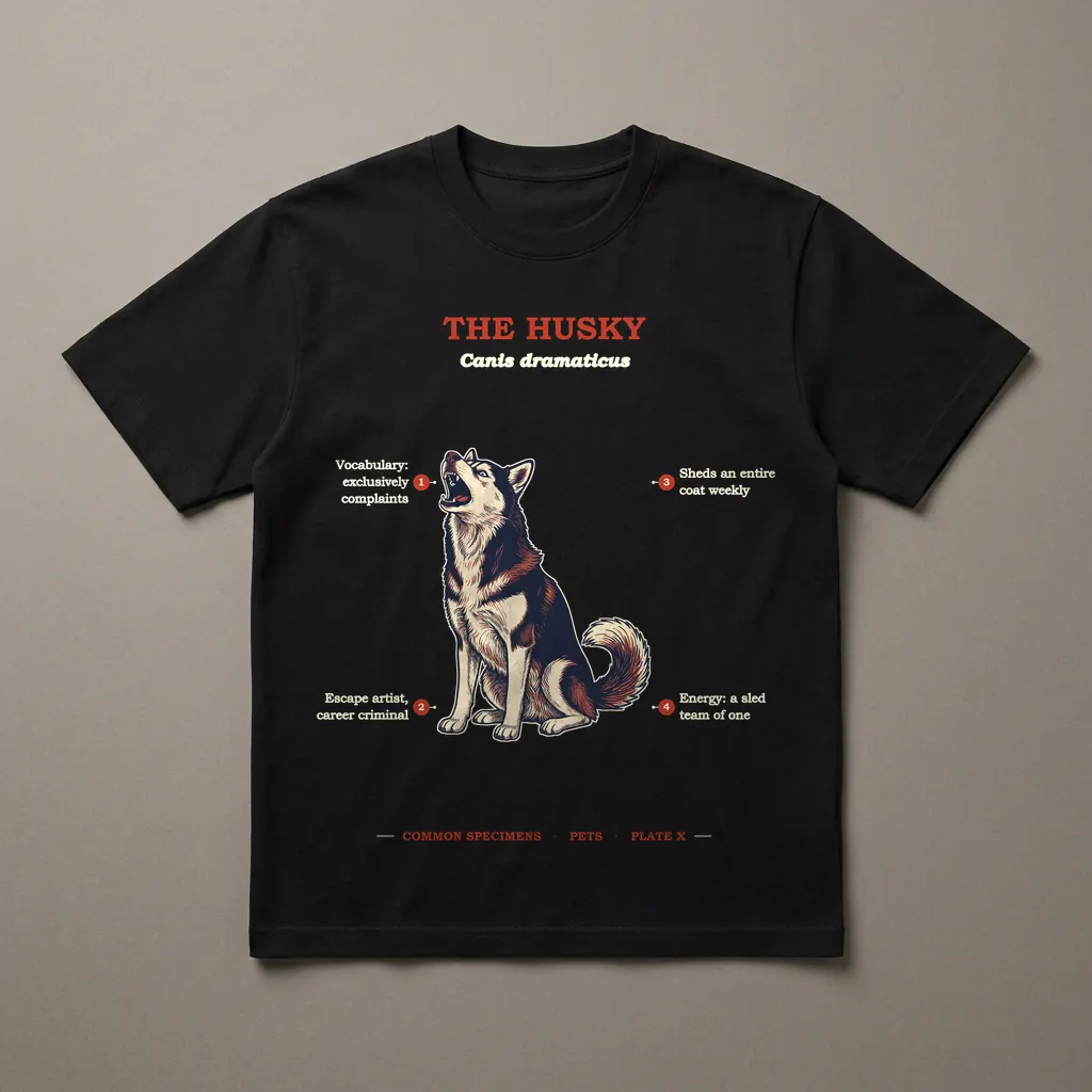 THE HUSKY, printed on a dark garment