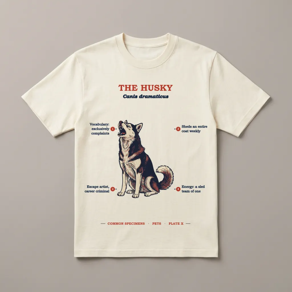 THE HUSKY, printed on a tee