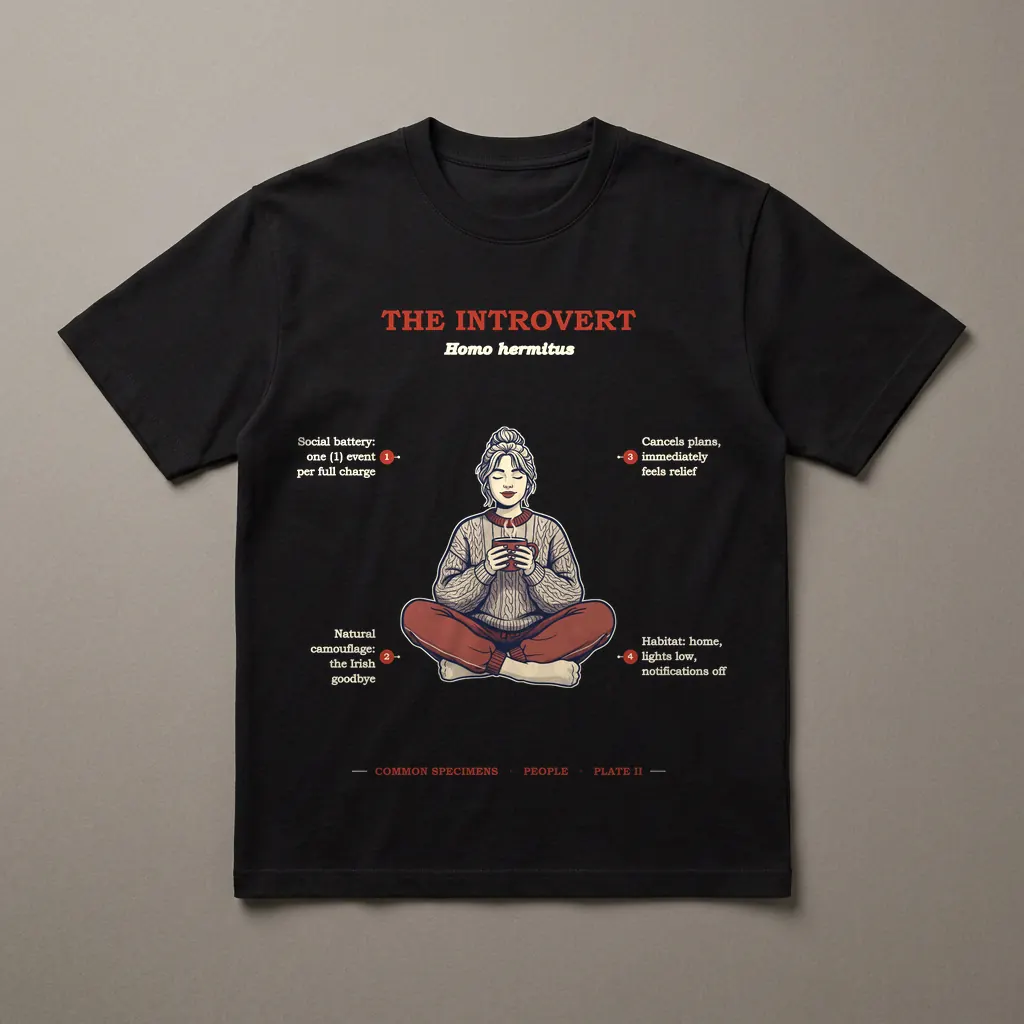 THE INTROVERT, printed on a dark garment