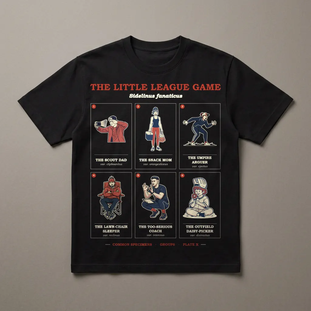THE LITTLE LEAGUE GAME, printed on a dark garment