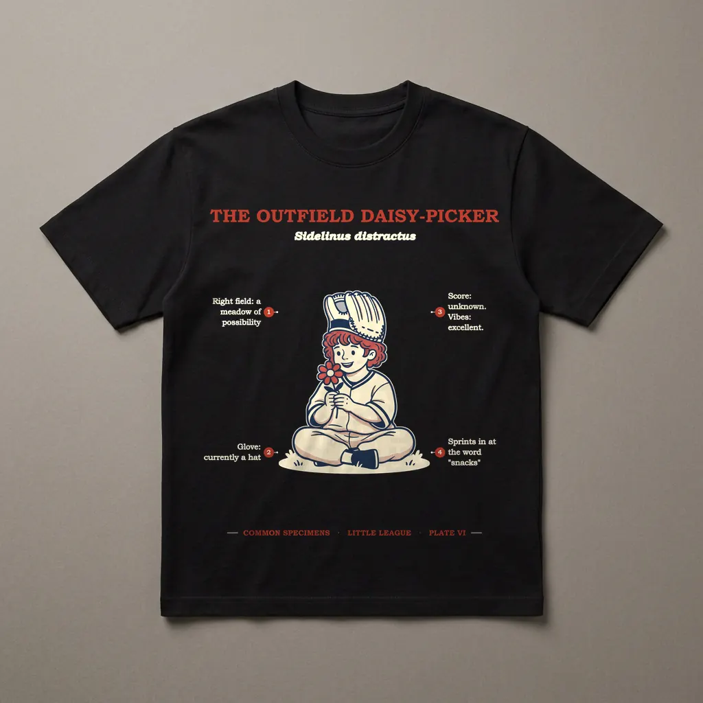 THE OUTFIELD DAISY-PICKER, printed on a dark garment