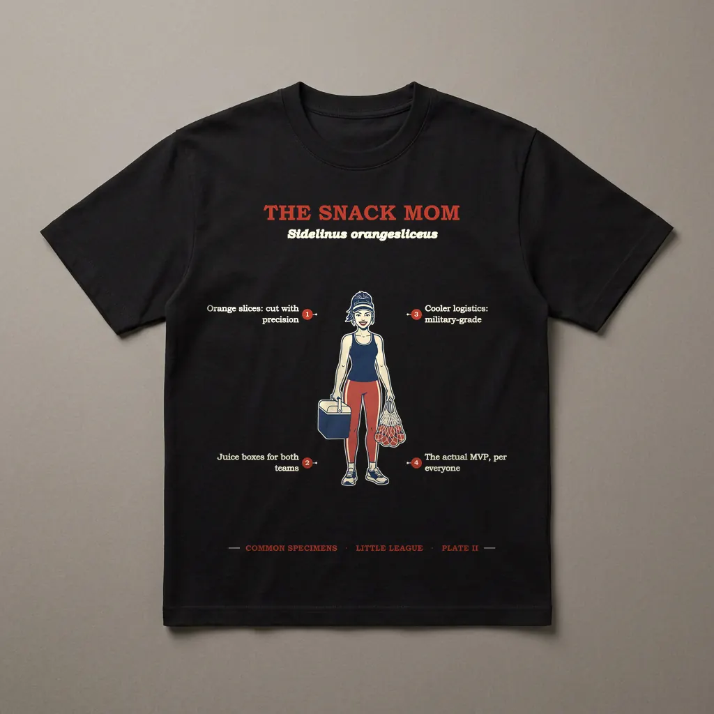 THE SNACK MOM, printed on a dark garment