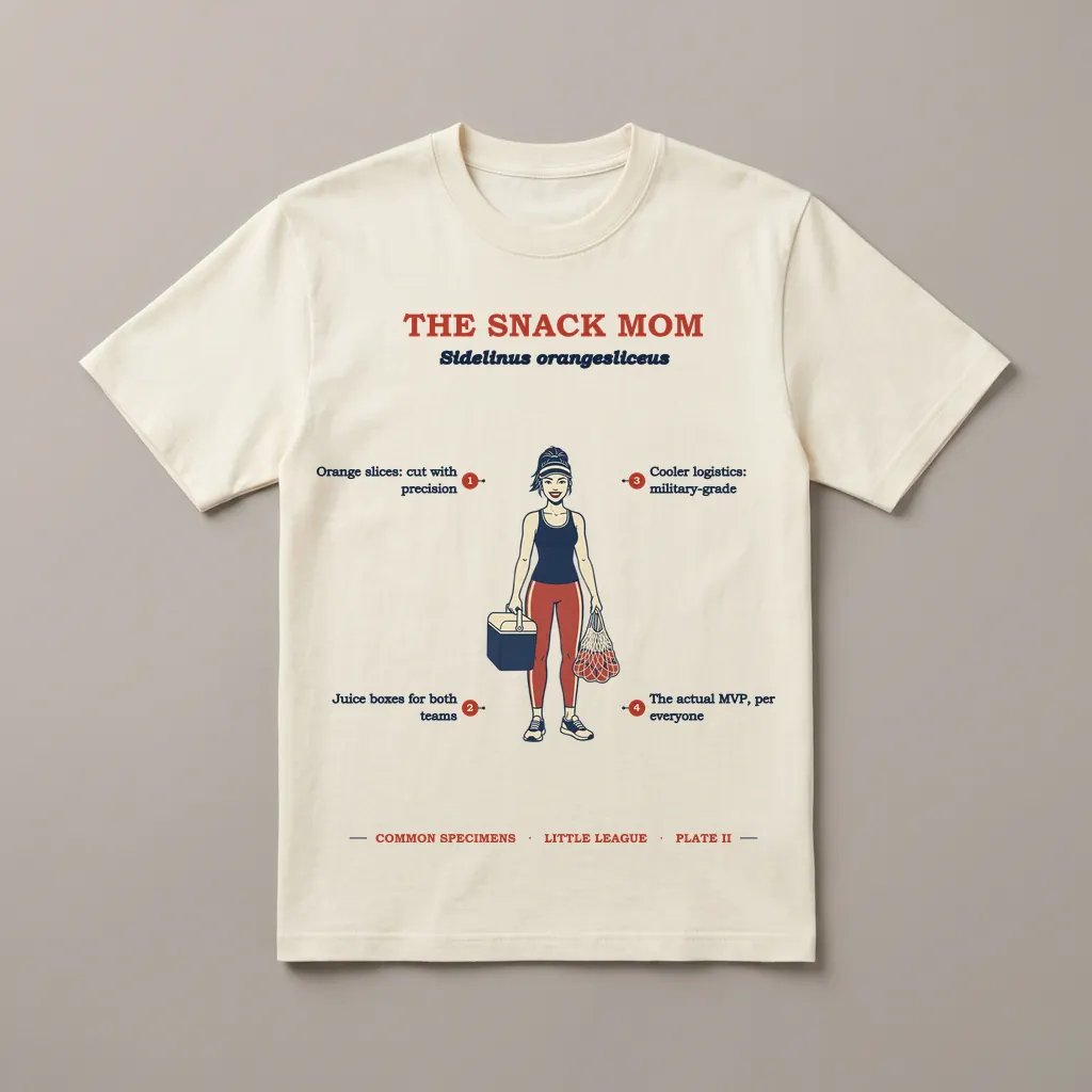 THE SNACK MOM, printed on a tee