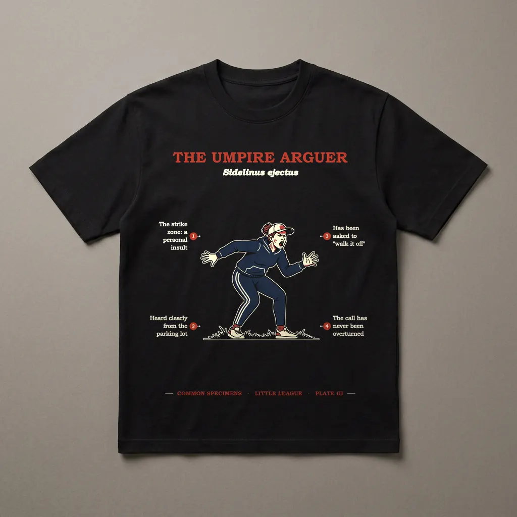 THE UMPIRE ARGUER, printed on a dark garment