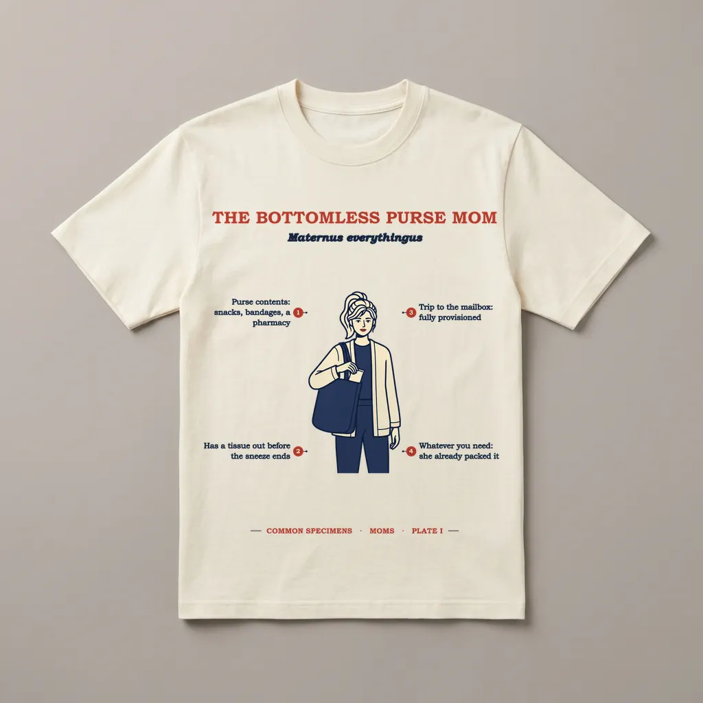THE BOTTOMLESS PURSE MOM, printed on a tee