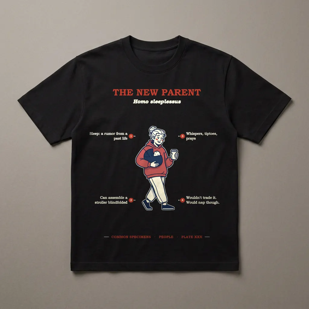 THE NEW PARENT, printed on a dark garment