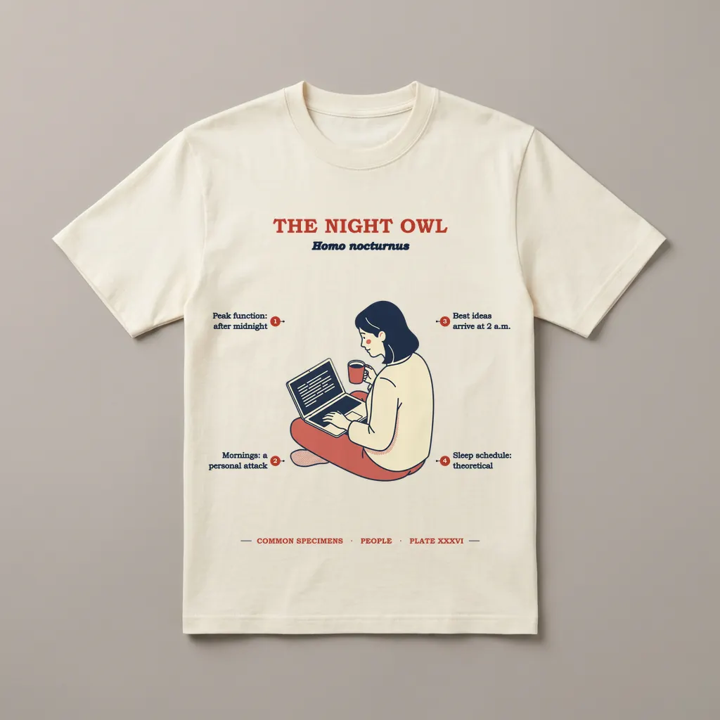 THE NIGHT OWL, printed on a tee