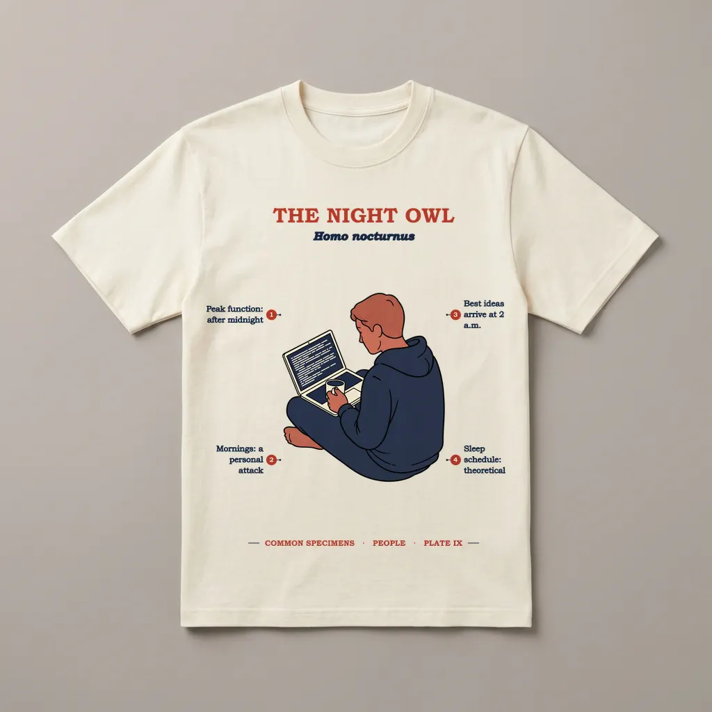 THE NIGHT OWL, printed on a tee