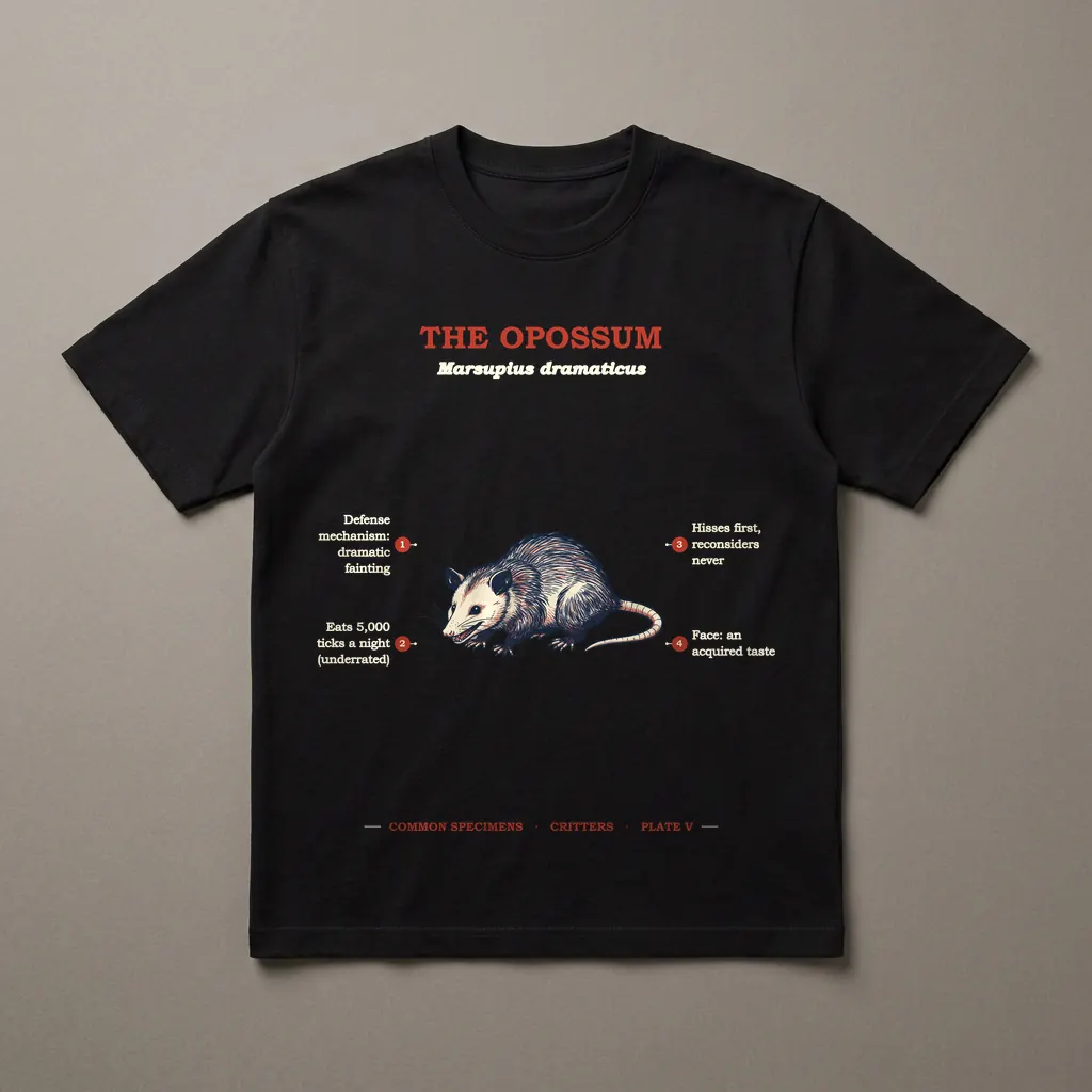 THE OPOSSUM, printed on a dark garment