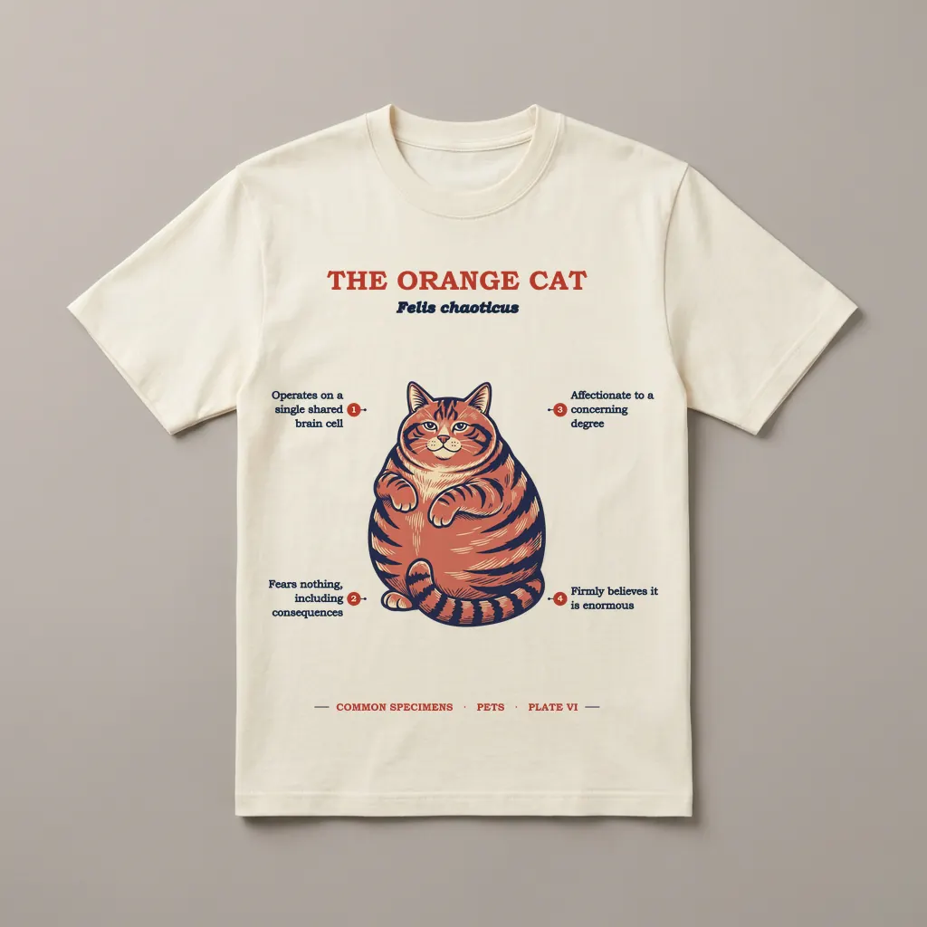 THE ORANGE CAT, printed on a tee