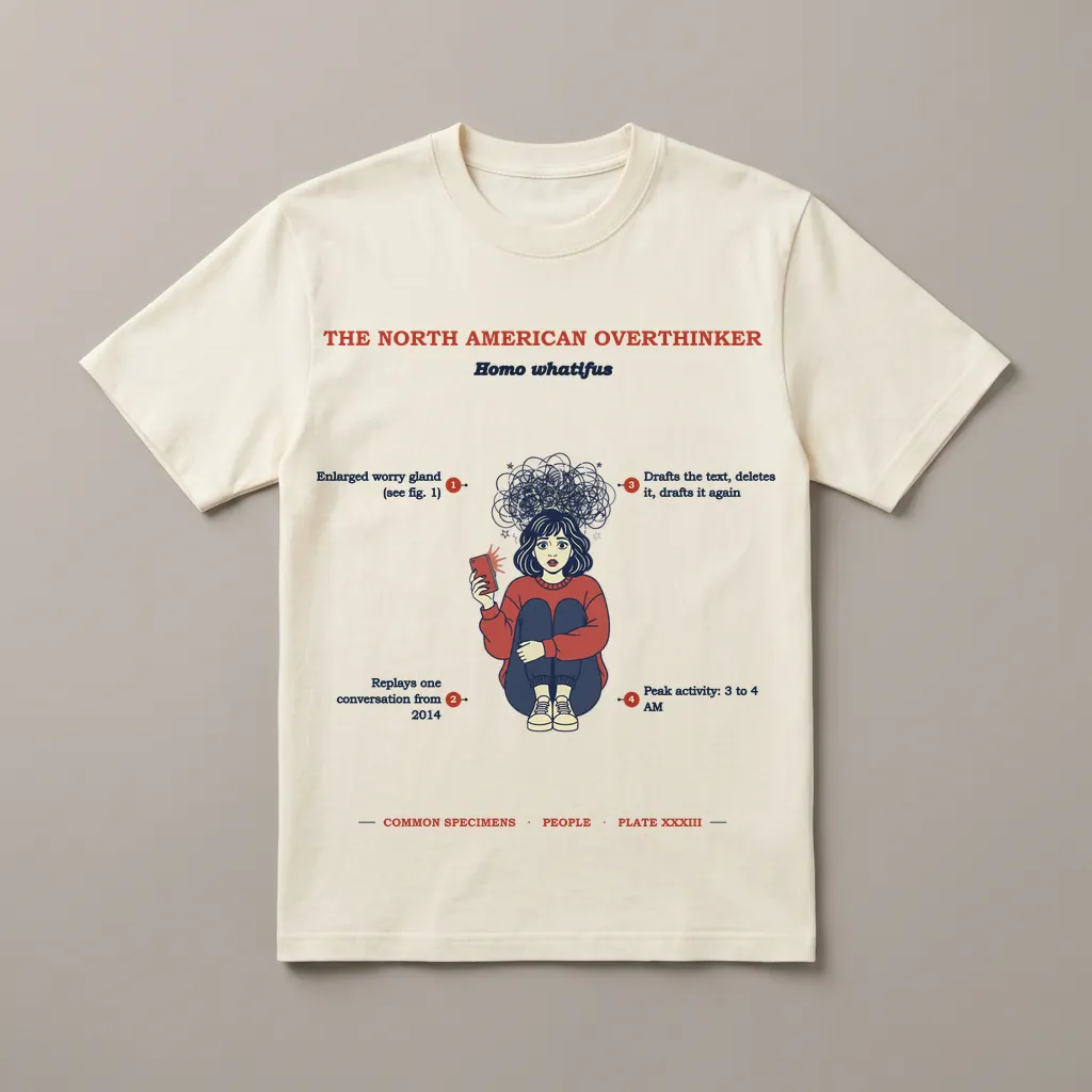 THE NORTH AMERICAN OVERTHINKER, printed on a tee
